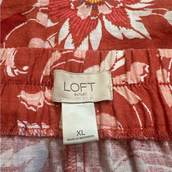Loft Elastic Waist Skirt Floral Linen Cotton Size XL - Picture 3 of 4